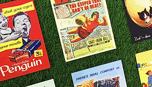 Vintage advertising posters on a green background